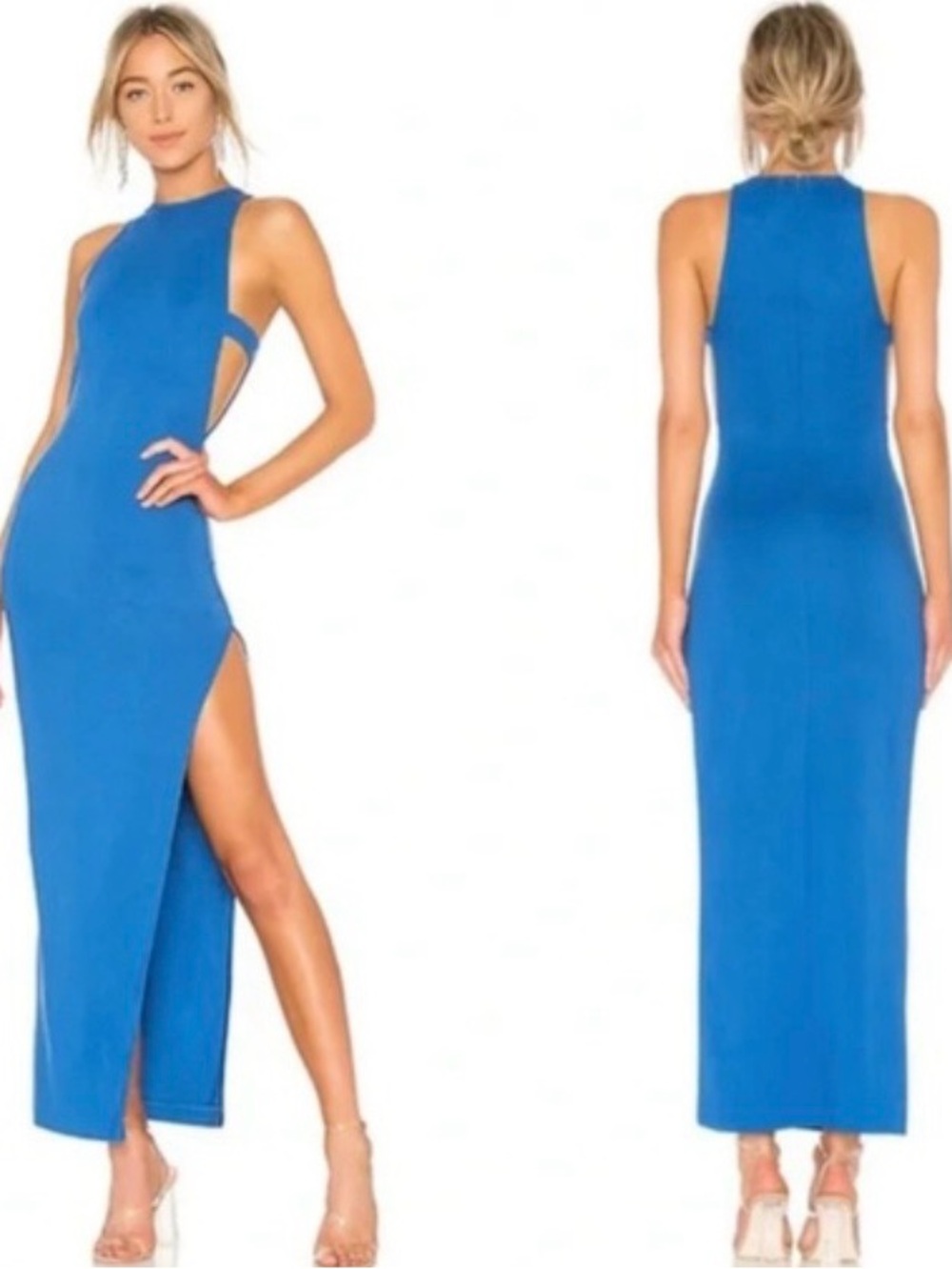 NBD Revolve Late Night Cobalt Blue Cutout High Slit Maxi Dress XXS Party Formal
